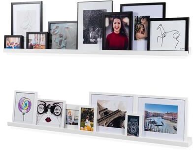 Wallniture Denver 60 Inch Floating Shelves, White Picture Ledge (Set of 2)
