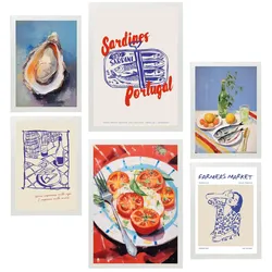 POSTER Set Mit 6 Von Lebensmitteln & Mediterraner Ernährung Im Pop Art A3 & A4 Weißer Rahmen