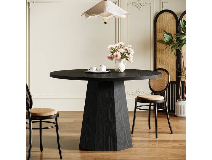 Table à manger ronde noire Tribesigns, petite table de cuisine circulaire de 46,46 pouces avec piédestal incliné robuste, table à manger moderne
