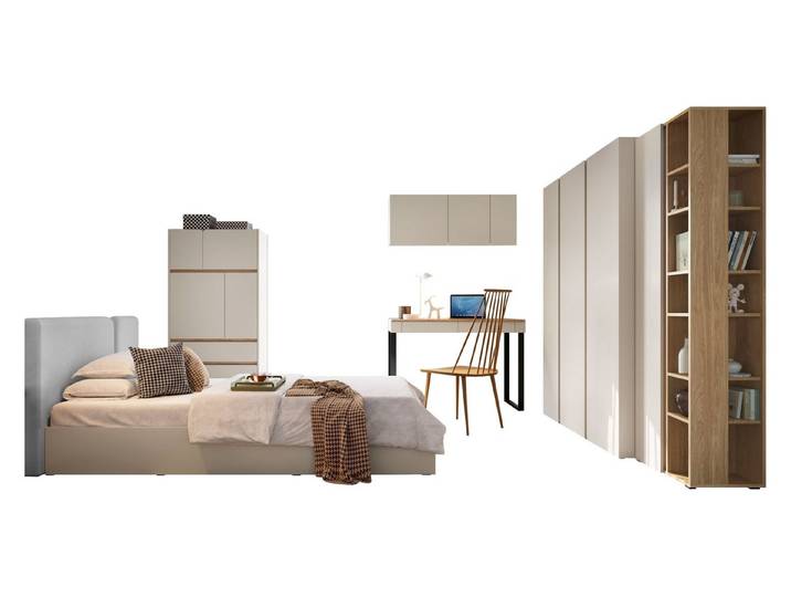 MIRJAN24 Jugendzimmer-Set Luca I, (6er-Set, Kleiderschrank, Regal, Kommode, Schreibtisch, Bett), Leistenlattenrost, Schwarze Metallfüße, 120x200 cm