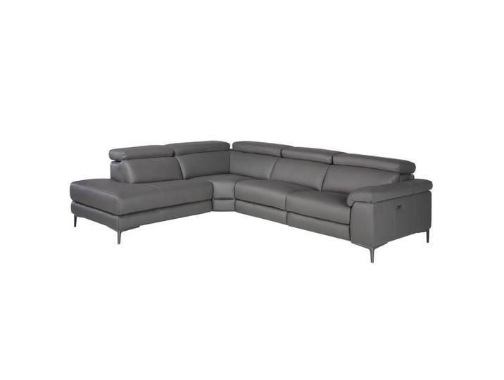 Angel Cerda Relax-Ecksofa mit linker Chaiselongue, 5 Plätze, dunkelgraues Leder, Dunkelgrau, Schwarz, Echtholz,Kiefer, Füllung: Polyurethan (PUR),Polyurethan (PUR),Polyurethan (Pur), L-Form,L-Form, 295x232 cm, Wohnzimmer, Sofas & Couches, Wohnlandschaften, Ecksofas