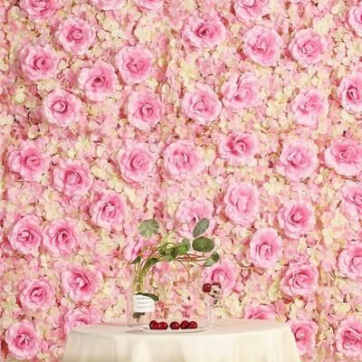 Enova Home 12 Packs 33 Sq ft. Artificial Faux Foliage Wall Mat Panel Hydrangea Roses Flowers Backdrop for Wedding Event Decor