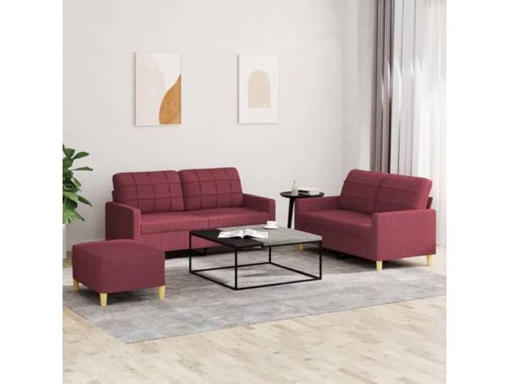HEFZGDB 3-TLG. Sofagarnitur mit Kissen in Weinrot, strapazierfähiger Stoff mit atmungsaktiver Qualität, Robustes Gestell aus Sperrholz und Metall für optimale Stabilität, Bequeme