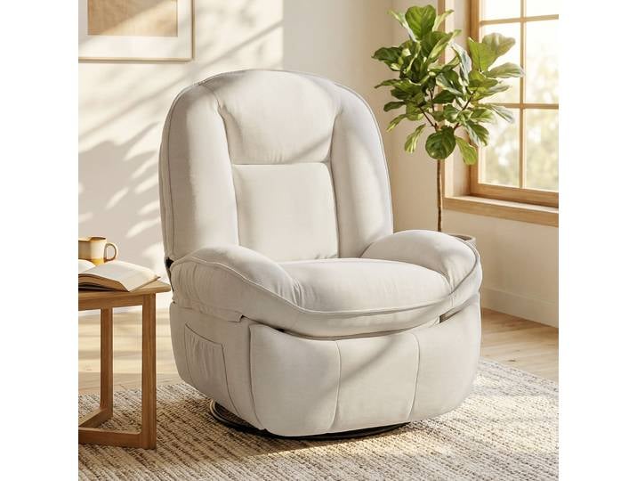 HOMCOM Fauteuil Relax Pivotant Inclinable à Bascule Crème