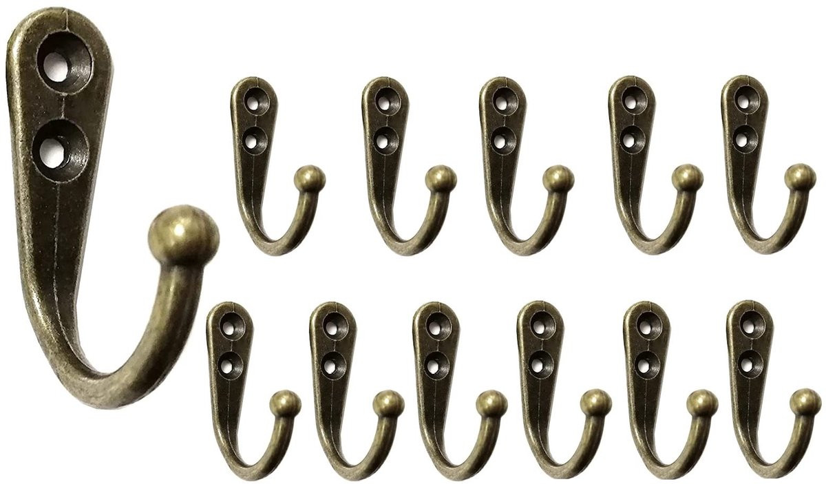 JGS Vintage Metalen Wandhaken Set voor Jas, Kleding en Handdoek - 12 stuks - Brons