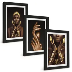 BILDER SET 3er Set - 20x30 cm Schwarzer Rahmen - Porträts afrikanischer Frauen