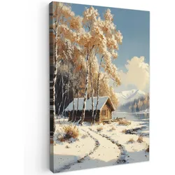 LEINWANDBILD Winter - Schnee - Zuhause - Natur Deko XXL 80x120 cm