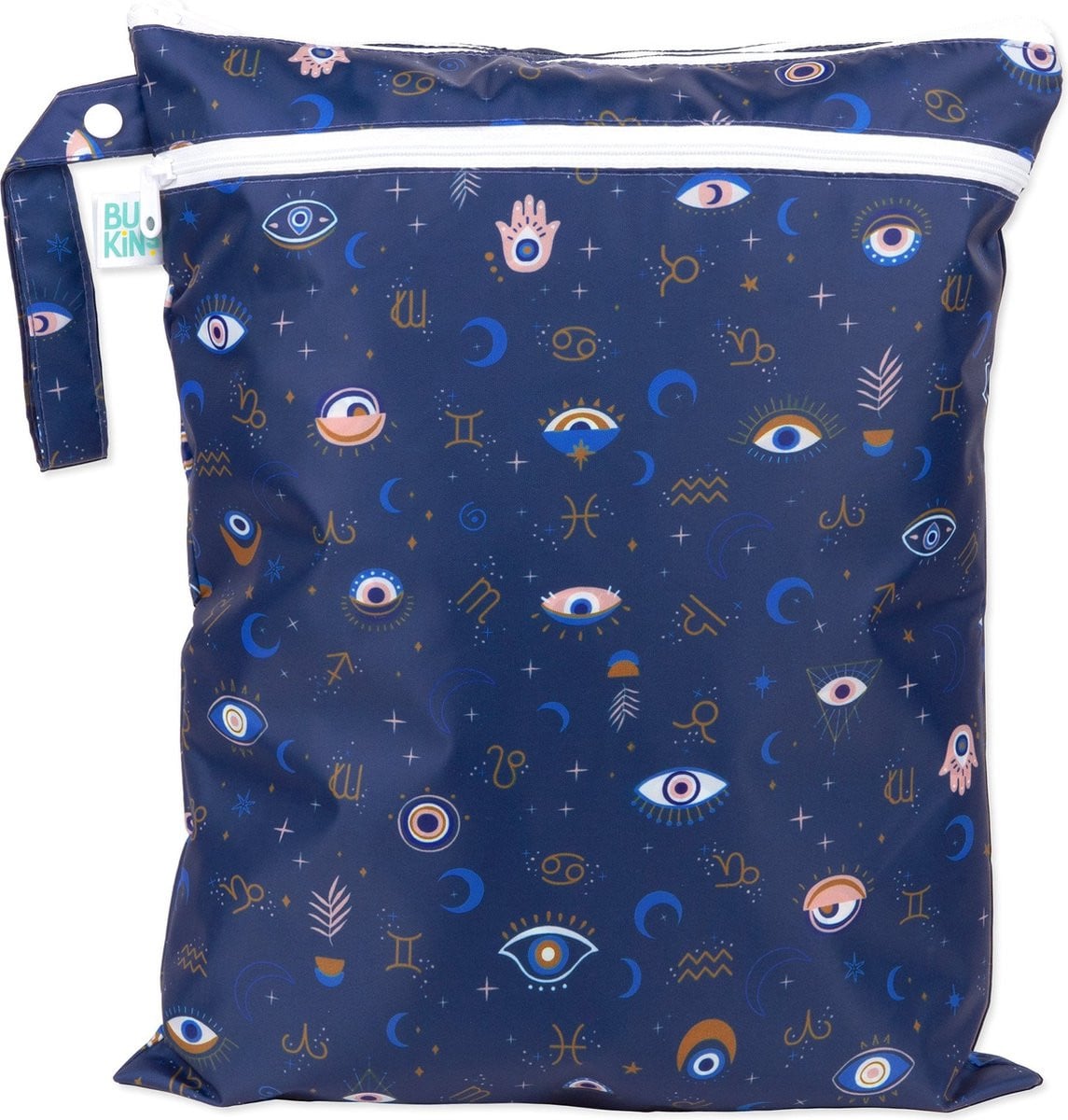 Bumkins Wet/Dry Bag Evil Eye Blauw - Waterdichte tas met 2 vakken voor natte en droge items - 32 x 40 cm