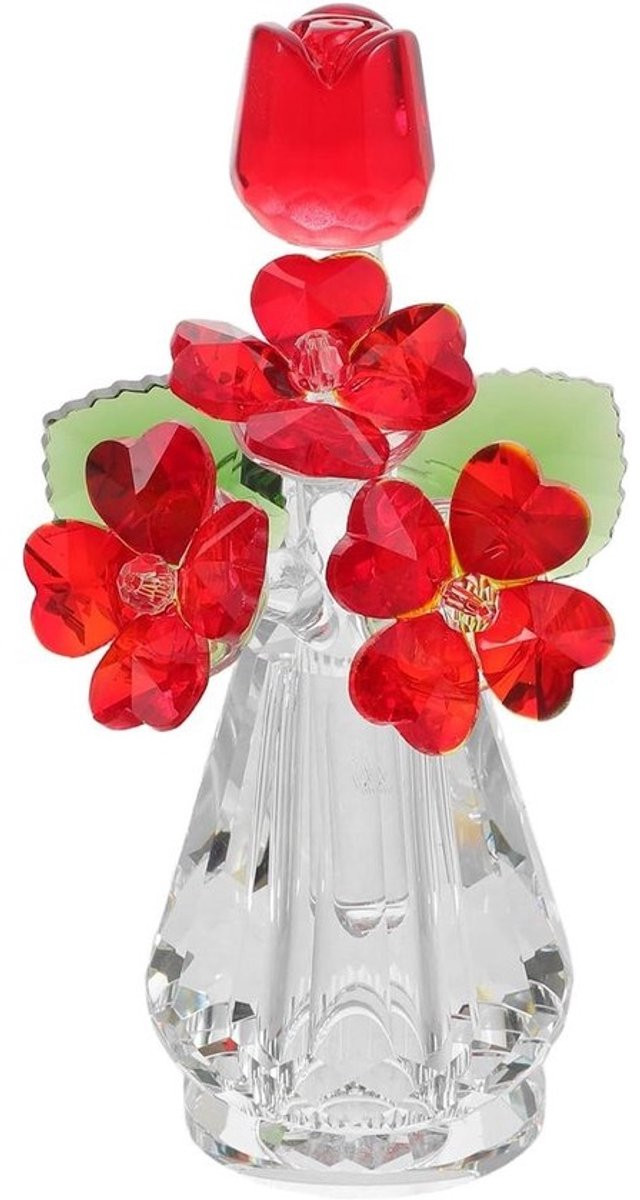 Kristallen Bloem Figuur - Glazen Roos Decoratie - Rood - Hoogte: 12,5 cm