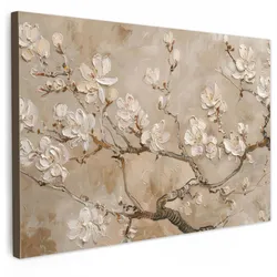 LEINWANDBILD Blumen - Modern - Beige - Weiß - Blüte Wanddeko 90x60 cm