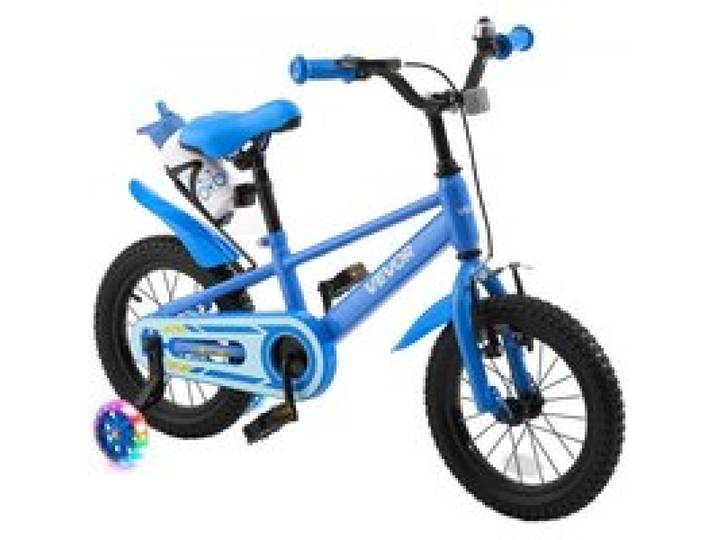 VEVOR kinderfiets voor 3-5-jarigen, 14-inch stadsfiets met zijwieltjes, blauw, carbonstalen kinderfiets voor jongens en meisjes, BMX-stijl, dubbele remmen, verstelbaar zadel en stuur, bidonhouder