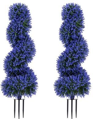 Costway Set of 2 Artificial Spiral Topiary Trees with Sun Protection and Ground Spikes-Purple