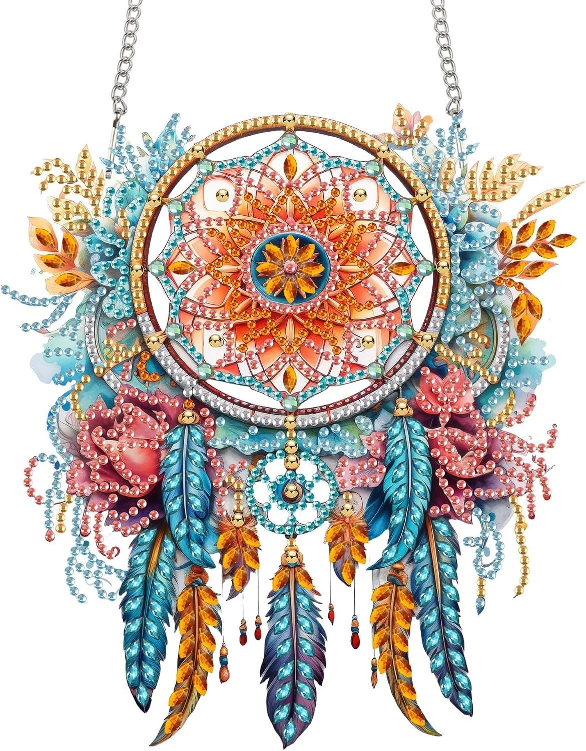 Hangende Diamant Kunst Kit voor Volwassenen - 8x8 Inch Dromenvanger Ornamenten met Dubbelzijdig Patroon en Kristal Diamant voor Raamdecoratie