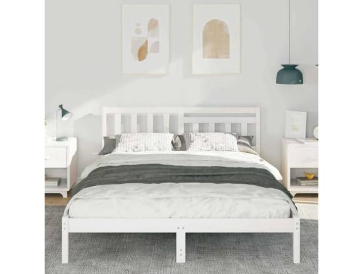 KTHLBRH Bett aus massivem Kiefernholz, weiß, 160 x 200 cm Lattenrost, modernes Design, einfache Montage, Tragkraft 200 kg