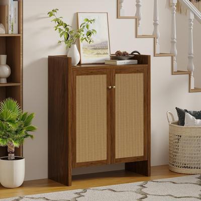 Loedds Rattan Shoe Cabinet 42 Inch 6 Tier Adjustable Shelves Wood Entryway