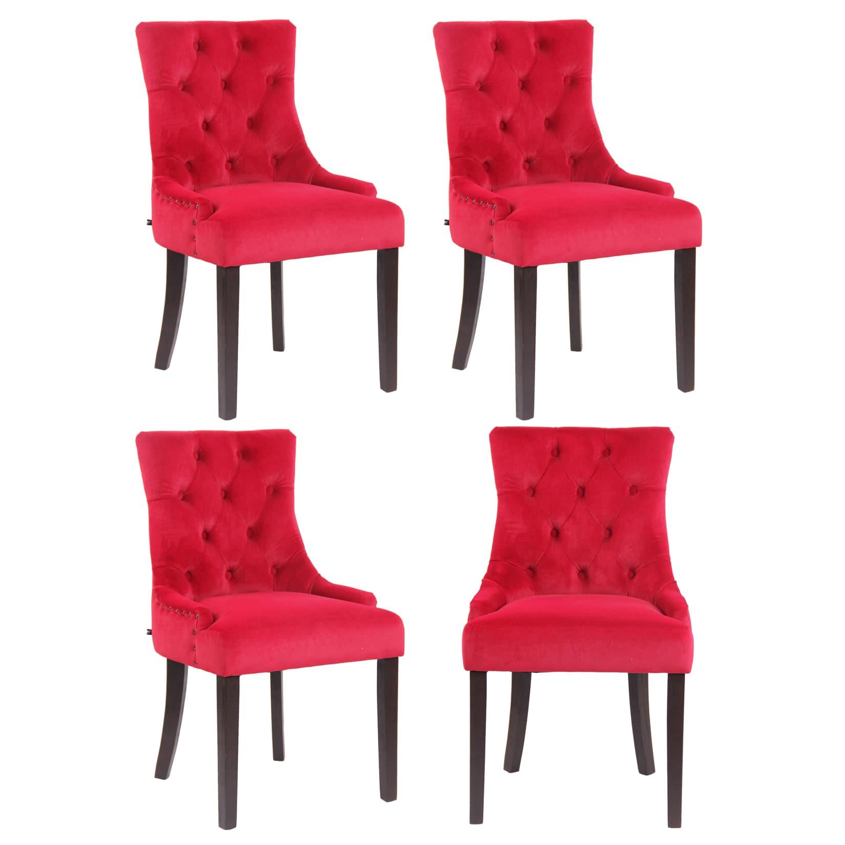 CLP 4er Set Esszimmerstühle Aberdeen Samt antik - Farbe: rot, Gestellfarbe: antik