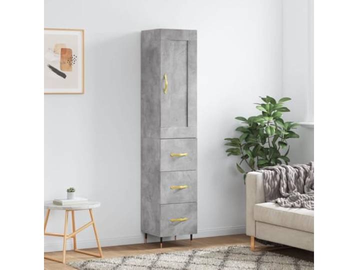 HEFZGDB Graues Highboard aus Holzwerkstoff fürs Wohnzimmer, modernes Highboard in Betongrau mit Wandhalterung, stabiles aus Holzwerkstoff mit Türen und glatter Oberfläche