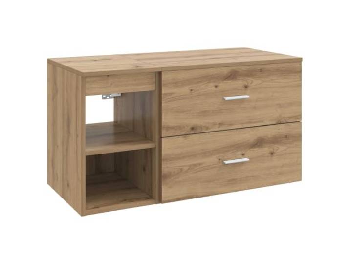 PUGYNBK Badezimmermöbel-Set, 2-teilig, Eiche Artisan Wandmontierter Schminktisch 62,5 x 44,5 x 50 cm, Schrank 30 x 44,5 x 50 cm, langlebiges Holz, silberfarbene Griffe