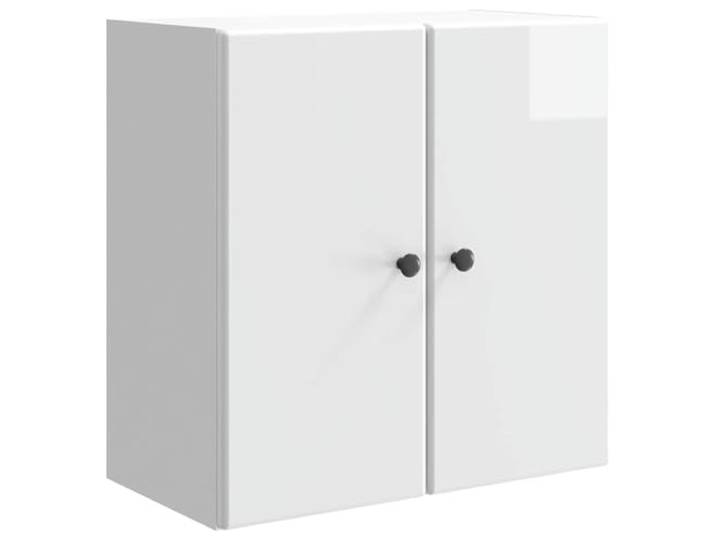 QINXIXINAIXI Wandschrank 59 x 31 x 60 cm Holzwerkstoff Hochglanz Weiß Wandmontage,vertikale Raumnutzung,Regalbretter,90°-Tür,metallene Knöpfe,feuchtes Tuch