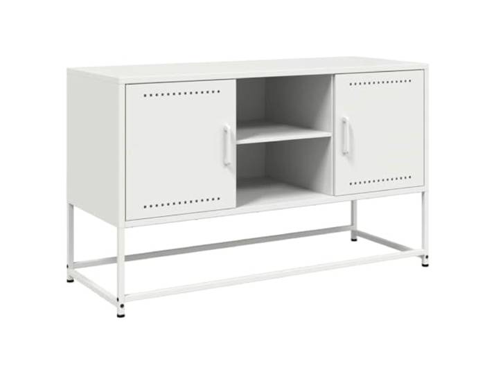 Roanoer TV-Schrank Weiß 100,5x39x60,5 cm Lowboard Industrie TV-Board Stahl Robuster TV-Ständer aus weißem Stahl für Wohnzimmer und Schlafzimmer mit reichlich Stauraum und moderner Industrie-Optik.