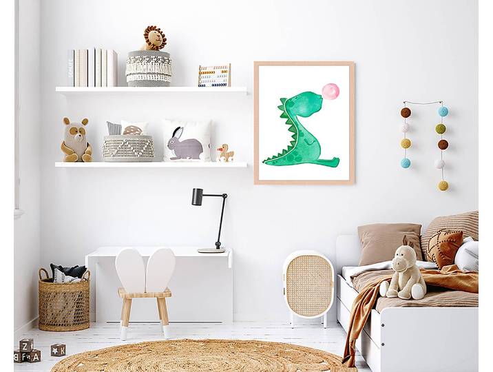 Tableau déco Dinosaur Blowing Bubble Gum 43 x 53cm Multicolore