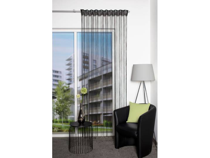 Fadenvorhang HOME WOHNIDEEN SIMINO, 1 Stück, Multifunktionsband, transparent, Jacquard Gr. 1, schwarz, B:145cm H:245cm, Jacquard, Polyester, Gardinen, Fadenvorhang, Fadenstore Jacquard, Kombiband