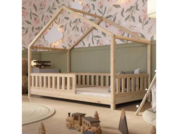 Crazy Pine Montessori Hausbett Crazy House 80x160 cm - Naturholz