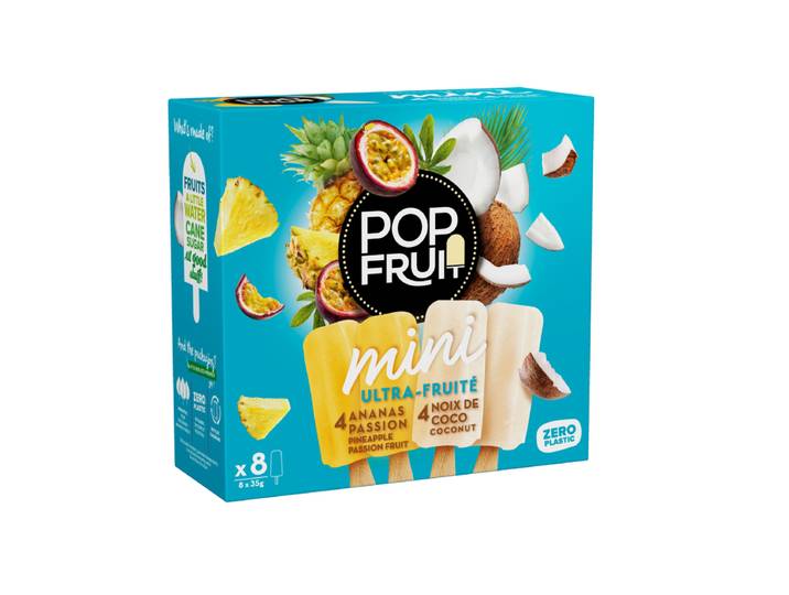 POP FRUIT Mini bâtonnets sorbet ananas passion / noix de coco - 280 g / 8 pièces