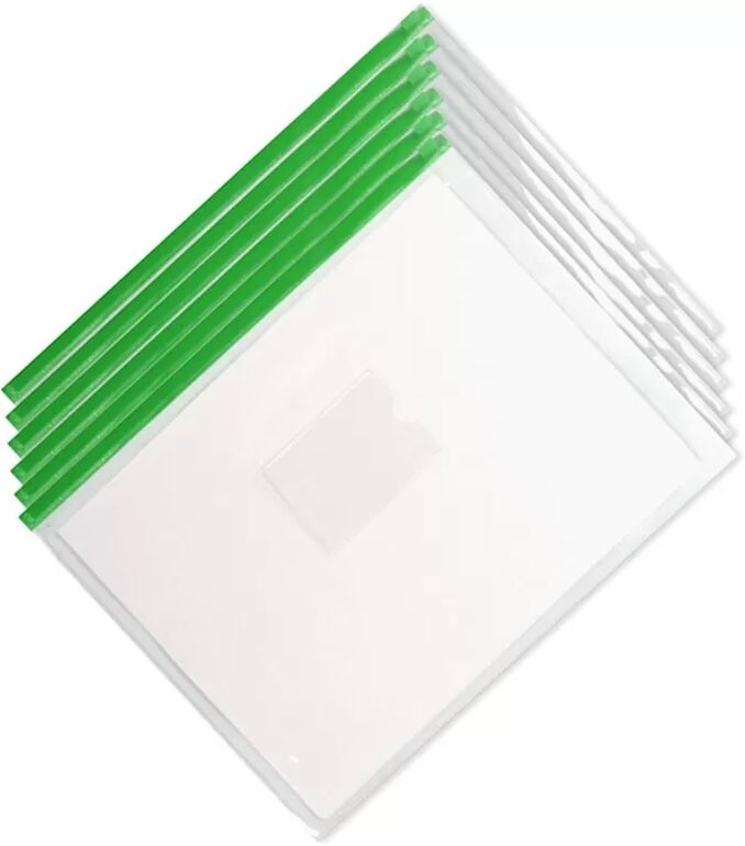 INF A4 PVC transparente Reißverschluss-Aktenhüllen - 6er Pack zur Dokumentenorganisation Grün