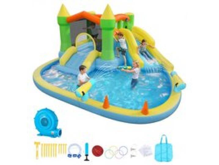 VEVOR Aufblasbare Wasserhüpfburg (382 x 398 x 197 cm), Hüpfburg mit Wasserrutsche & Hüpfburgelementen & Basketball & Planschbecken & Wasserringwurfspiel, für 3–4 Kinder (3 bis 8 Jahre Alt)