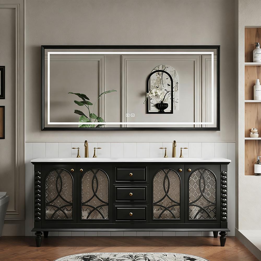 Badmöbel-Set mit Sinterstein Waschbecken und Spiegel, Badezimmer Set, Waschtisch mit Unterschrank, Waschtischkombination Schwarz 130×55 cm /SCJZHEI/