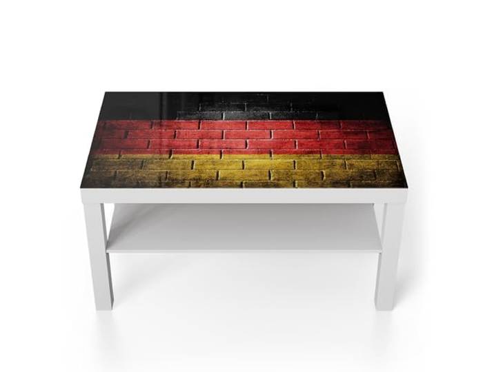 DEQORI Glastisch weiß groß 90x50 cm Motiv Flagge der Einheit ausgefallener Beistelltisch aus Glas Hochglanz Couchtisch fürs Wohnzimmer moderner Couch Tisch mit Design