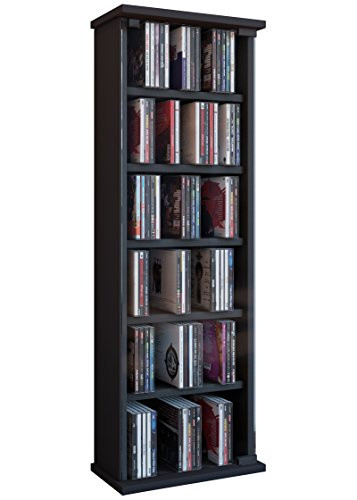 VCM Vetro cd-rek met glazen deuren, zwart, H 92 x B 31 x D 18 cm