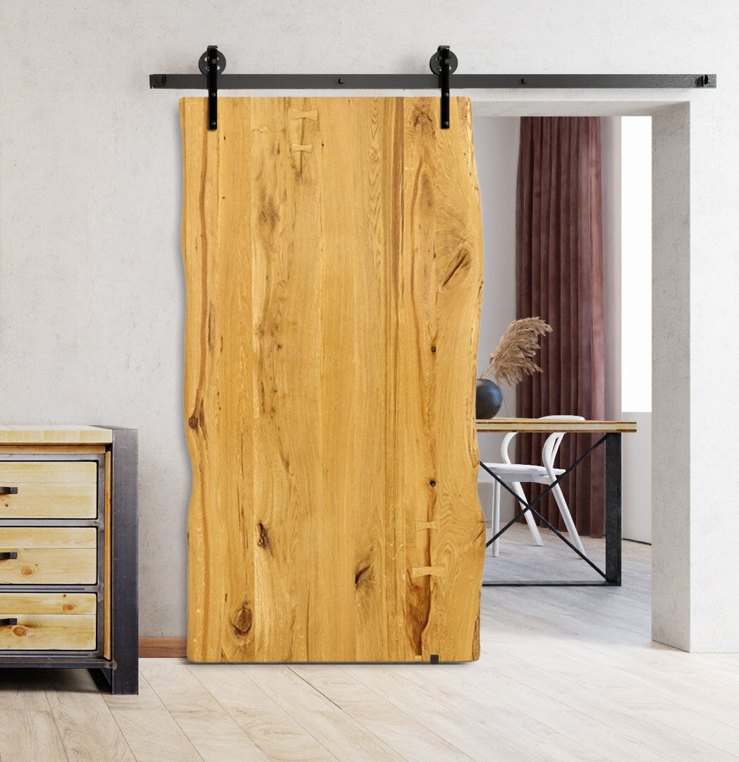 Union Rustic Yayla Solid Oak Barn Door Natural Oil 220cm H x 90cm W x 3.5cm D