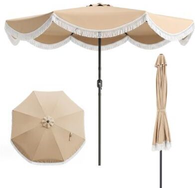 Costway 10 FT Outdoor Tassel Umbrella with Push Button Tilt-White