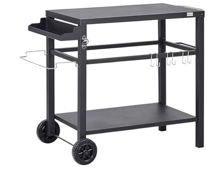 Beliani Garten Servierwagen Metall schwarz 2 Etagen mit Griff Utensilienhaken Staletti