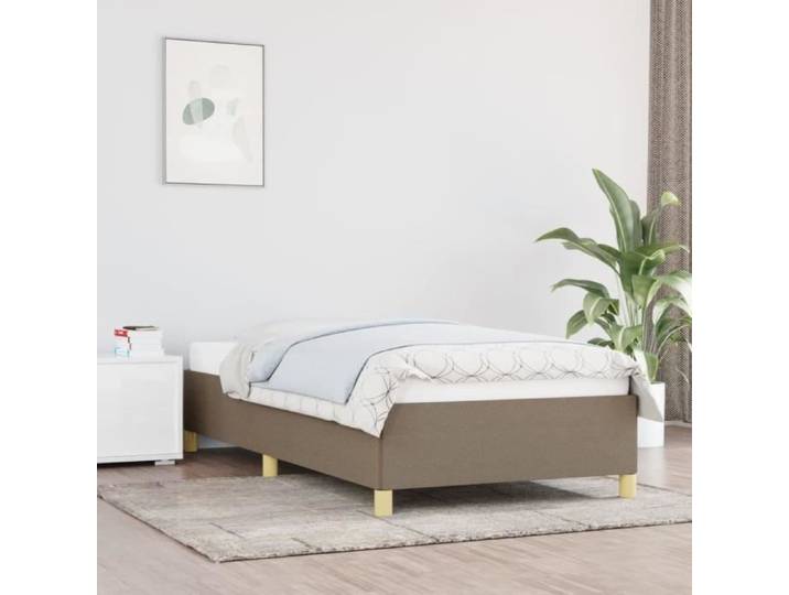 TRU Cadre de Lit pour 80 x 200 cm Lit Simple en Bois d'ingénierie avec Sommier Tissu sans Tête de lit 203x83x35 cm Taupe TR837