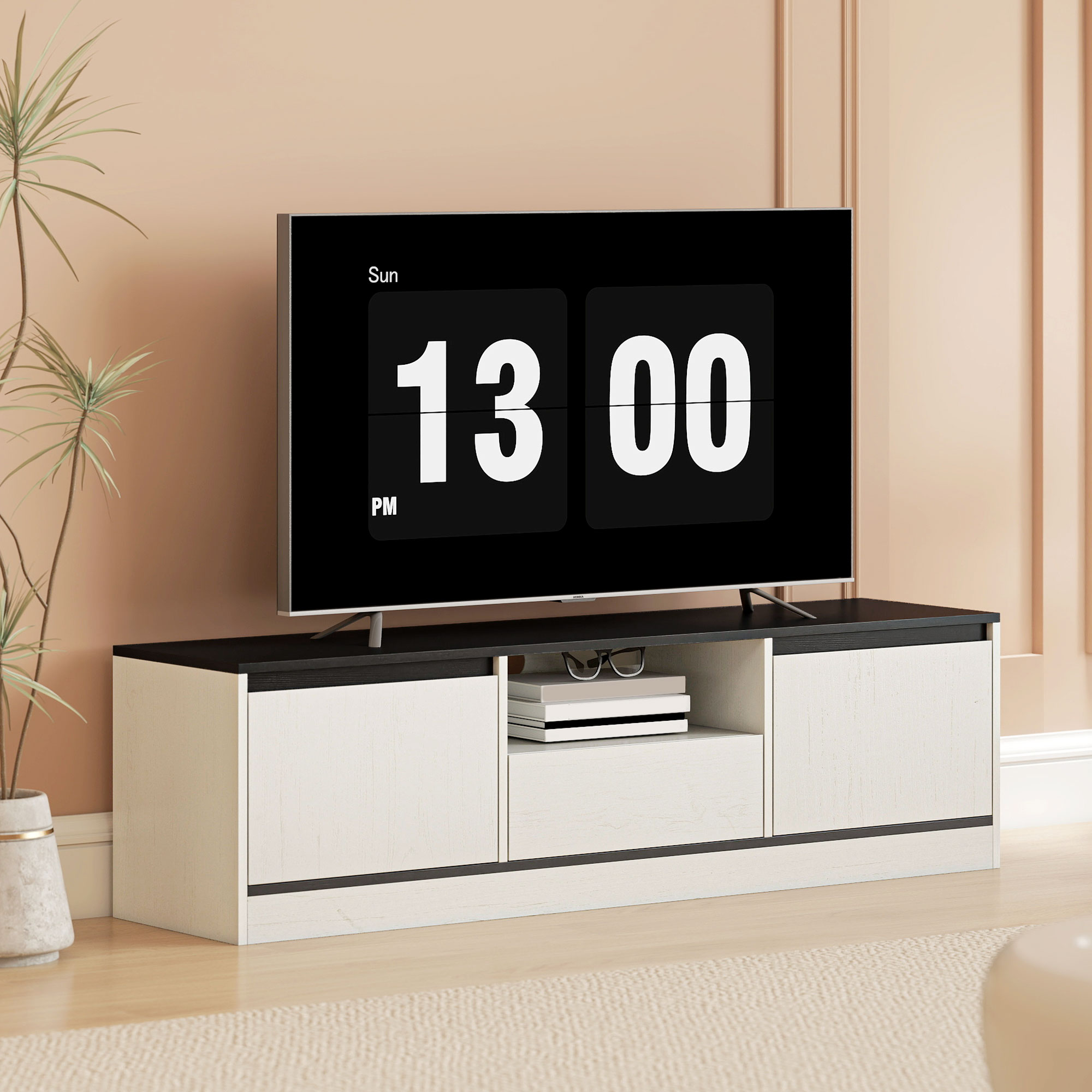Homcom Mobile TV con 2 armadi, ripiano e cassetto, 140x35x40 cm, nero e bianco   Aosom Italy