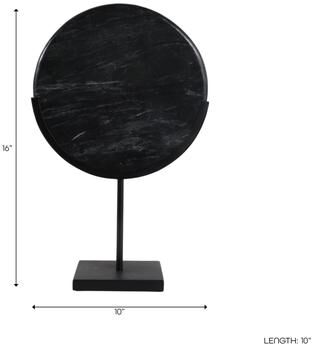 Sagebrook Home Decorative Round Marble Sculpture with Iron Stand - Black & White