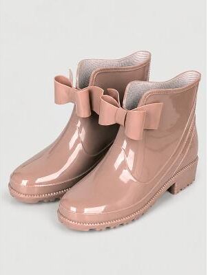 LightInthebox Women's Almond Rain Boots - Waterproof Ankle Rain Boots with Bow Accent and Chunky Sole, Cute Casual Rain Footwear for Women, Stylish Outdoor Boots Ideal for Rainy Days, Gardening Farm Trip