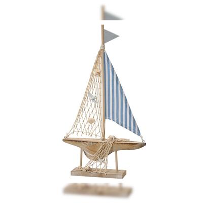 Decoris Segelboot Deko Maritim 43x24cm Holz Dekofigur Segelschiff Holzboot Schiff Boot Aufsteller Tischdeko Meeresdeko Maritime Natur Weiß Blau