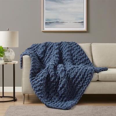 "Madison Park Chenille Chunky Knit Luxurious Soft Handmade 50x60"" Throw"