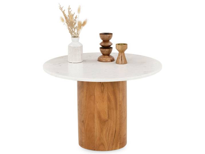 Idimex Couchtisch Yamuna weiß/natur, Weiß, Naturfarben, Holz, Naturmaterialen, Echtholz,Akazie, Mode, Rund, 60x42x60 cm, Wohnzimmer, Wohnzimmertische, Couchtische