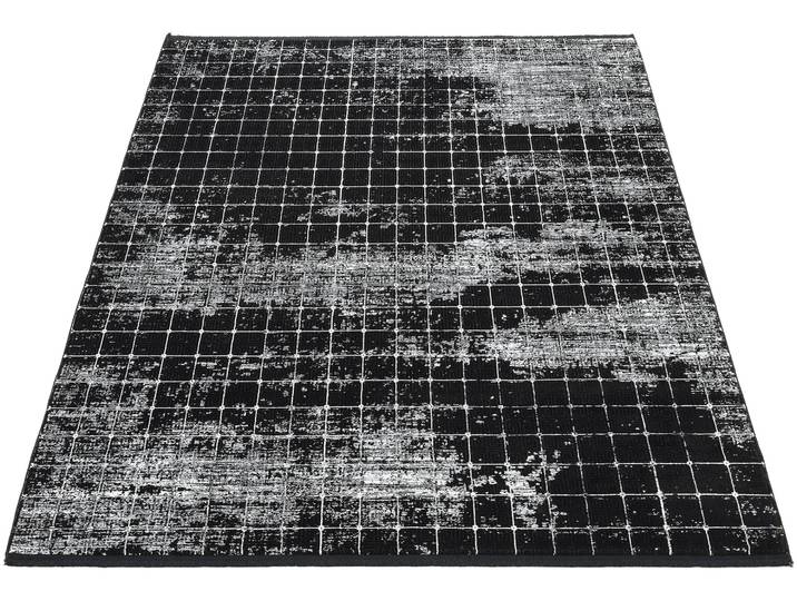 Teppich WK WOHNEN BLACKLINE QUADRO , schwarz (schwarz, grau), B:200cm H:8mm L:290cm, Polyacryl, Viskose, Teppiche, Teppich, fein eingefasst, sowie speziell veredelt, besonders flache Struktur