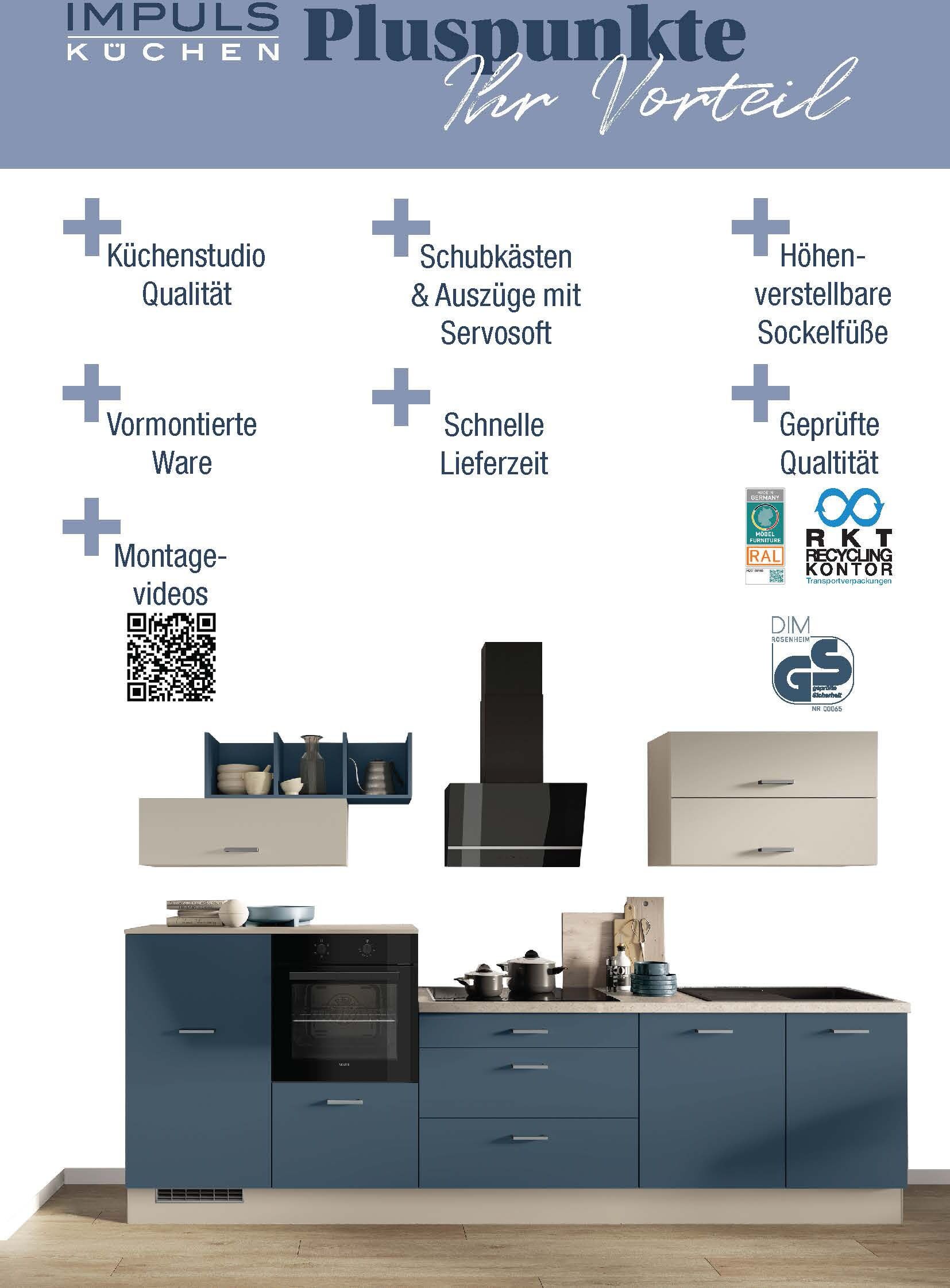 Küchenzeile IMPULS KÜCHEN "Kopenhagen", Ausrichtung wählbar, Schubkästen mit Soft-Close", beige (küche: weiß, front: magnolienweiß, korpus: magnolienweiß, arbeitsplatte: eiche, nachbildung summerfield), B:300,2cm H:220,6cm T:60cm, Komplettküchen-Sets, Küc