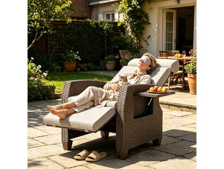 Coussin de siège, fauteuil de jardin, dossier réglable, fauteuil de relaxation en rotin, ensemble de mobilier de jardin d'intérieur, chaises de jardin abricot, relaxation