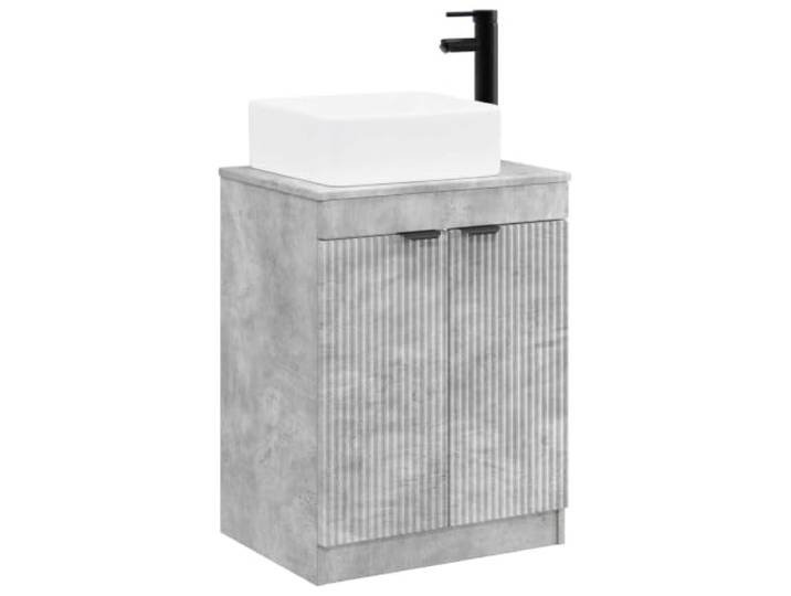KTHLBRH Badezimmermöbel-Set, Grau, Beton, Holz, mit Waschbecken Holztechnik, Waschbecken und Wasserhahn inklusive, 2 Türen, 1 Einlegeboden, 27,9 kg