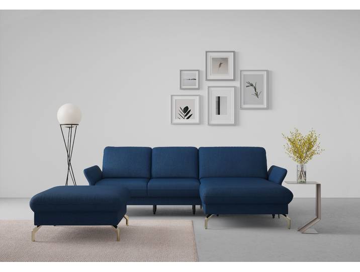 Ecksofa SIT & MORE Fashion L-Form , blau, B:253cm H:84cm T:165cm, Sofas, Ecksofa, wahlweise mit Kopfteilverstellung, Vorziehsitz, motorisch, Nickelfüße
