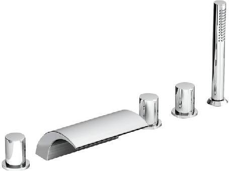 Badewannenarmatur für den Wannenrand, 5-Loch Ravak WF 025.00CR mit Brauseset, Wasserfall, Chrom