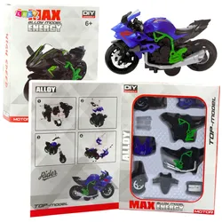 Motorrad zum Zusammenbauen, Schrauben, Metall, 1:14, DIY, Grün-Blau
